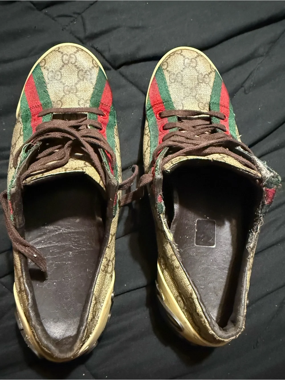 Gucci Brown GG Canvas Sneakers with Red & Green Web